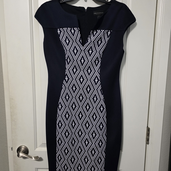 Dark Blue and White Geometric Dress - Picture 1 of 3